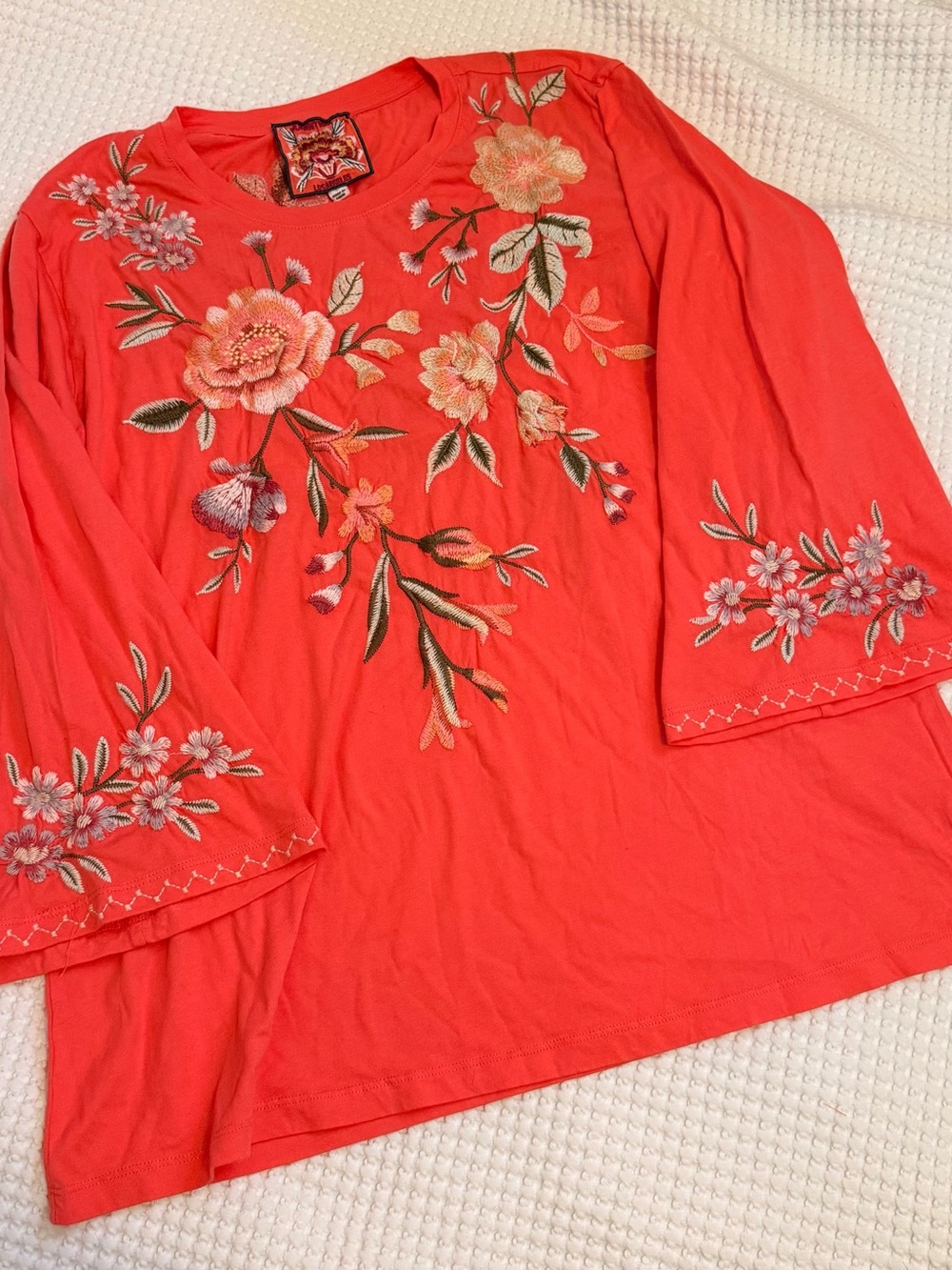 Johnny Was Coral Embroidered Floral Tunic